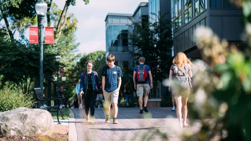 Students walking in the middle of campus