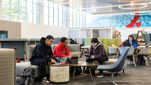 Students sitting in library