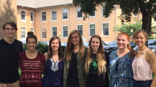 Student ambassadors taking group photo on campus